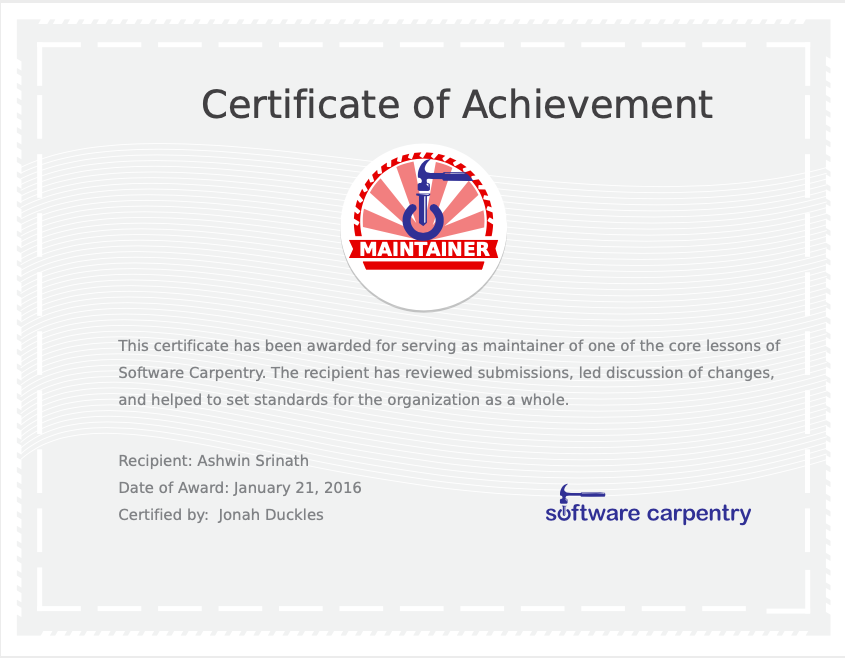 Maintainer Certificate